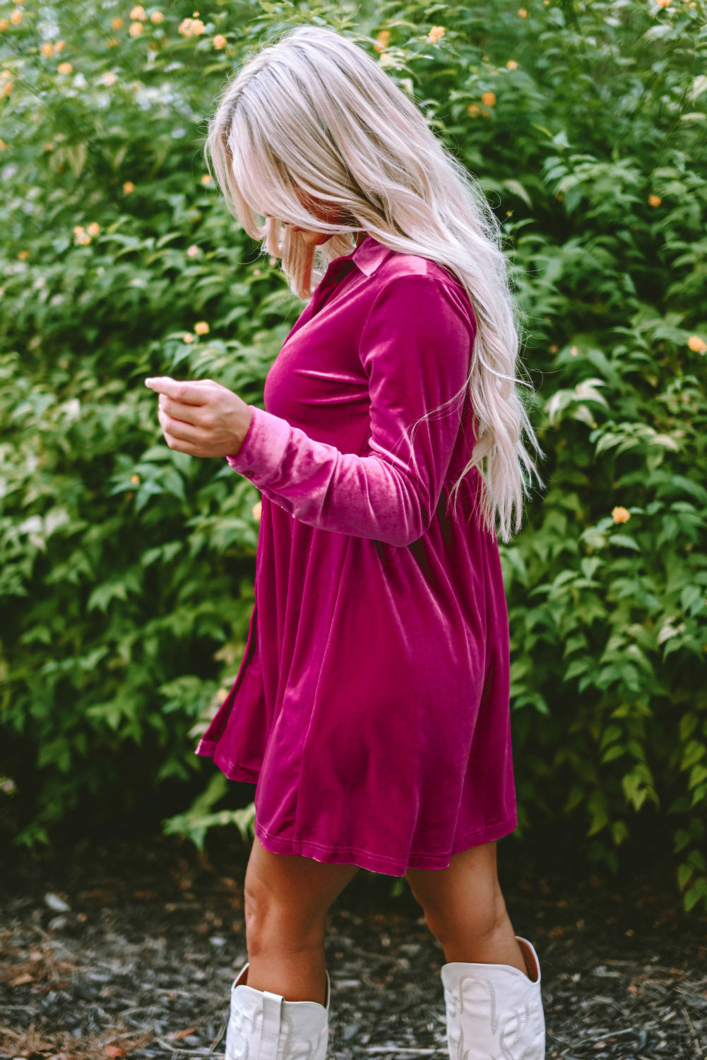 Lennon Long Sleeve Ruffle Velvet Dress-2