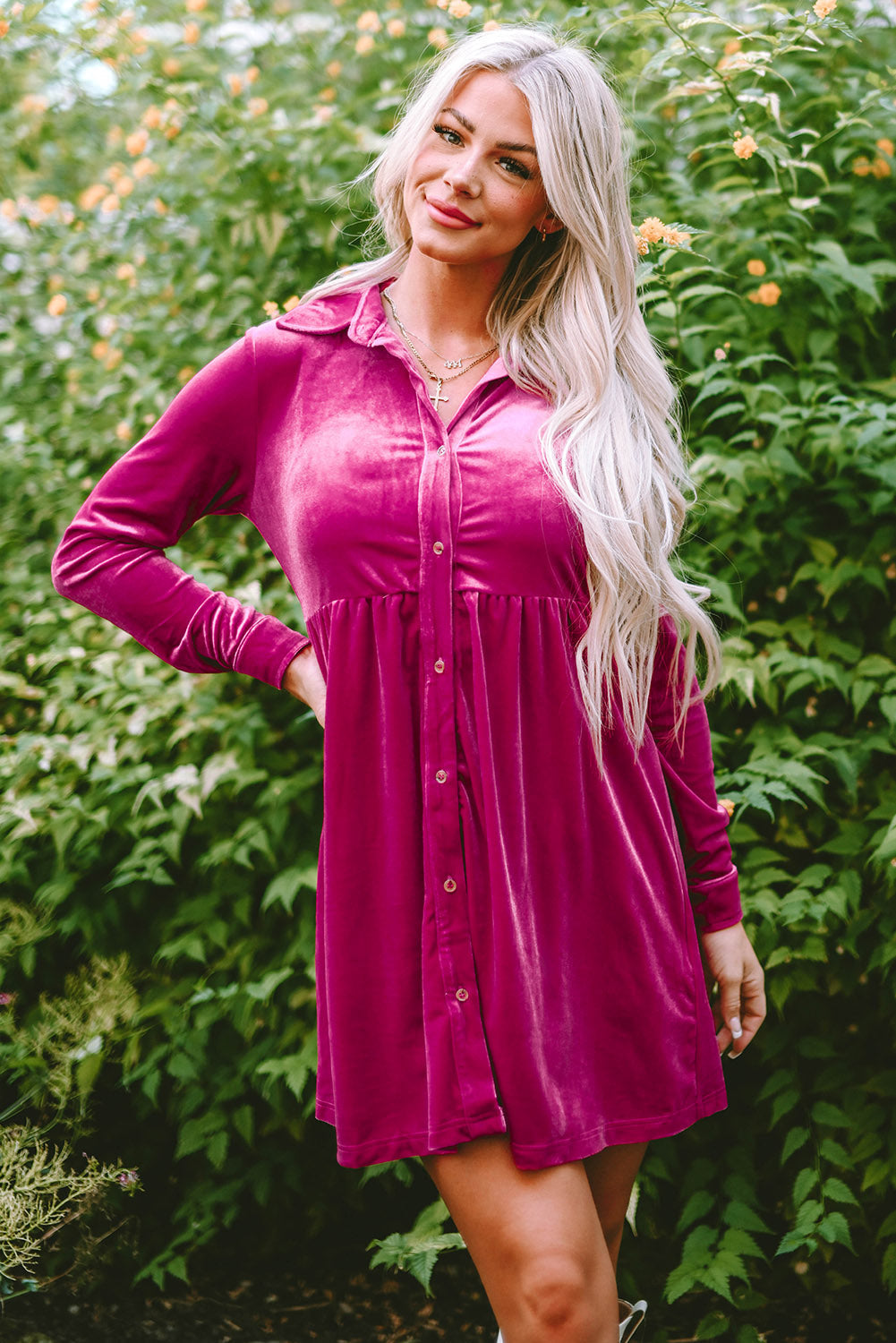 Lennon Long Sleeve Ruffle Velvet Dress-0